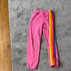 Aviator Nation Pink Joggers with Rainbow Stripe